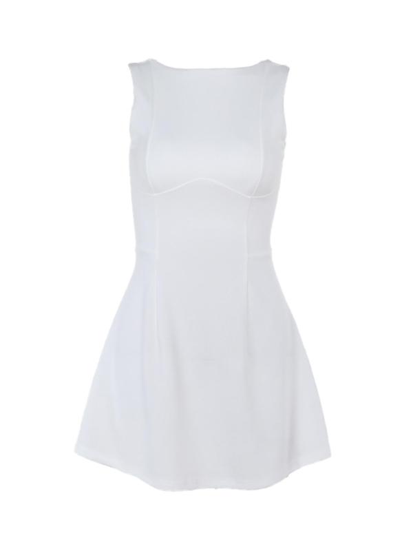 Women's Solid Backless Boat Neck A Line Dress, Fashion Casual Sleeveless Short Dress for Daily Outdoor Wear, Ladies Dress for Summer