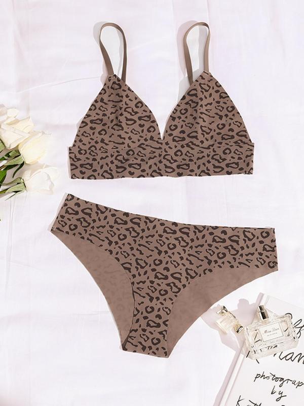 Women's All Over Leopard Print Sexy Lingerie Set, Sexy Push Up Bra & Panty Set, Women's Underwear & Lingerie for Romantic Nights
