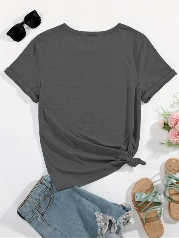 Women's Rose & Mexican Flag Print Round Neck Tee, Casual Short Sleeve Crew Neck T-Shirt for Summer, Fashion Women's Top for Daily Wear