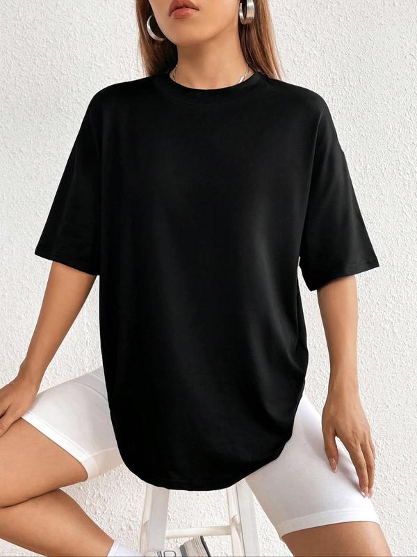 Women's Cartoon & Letter Print Drop Shoulder Tee, Fashion Casual Crew Neck T-shirt for Daily Holiday Vacation Outdoor Wear, Summer Outfits, Back To School Graphic Tees, Ladies Teen Girls Clothes Tops, Summer Tees