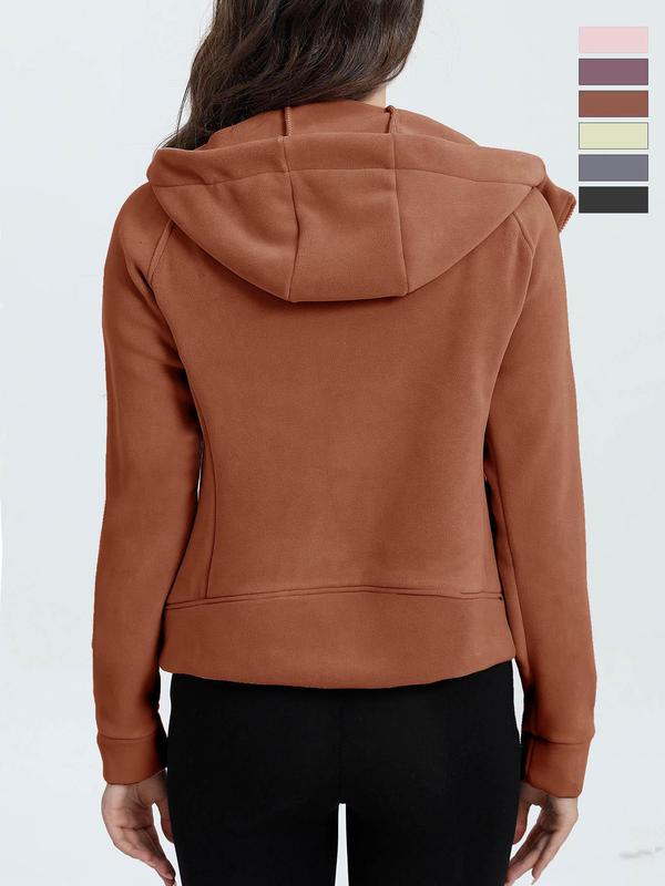Women's Solid Pocket Zip Up Hooded Sports Sweatshirt, Casual Womenswear, Longsleeves Raglan Sleeve Pullover for Fall & Winter,  Gym Tops, Women's Sportswear for Lady Indoor Outdoor Back To School Wear, Fall Outfits 2024