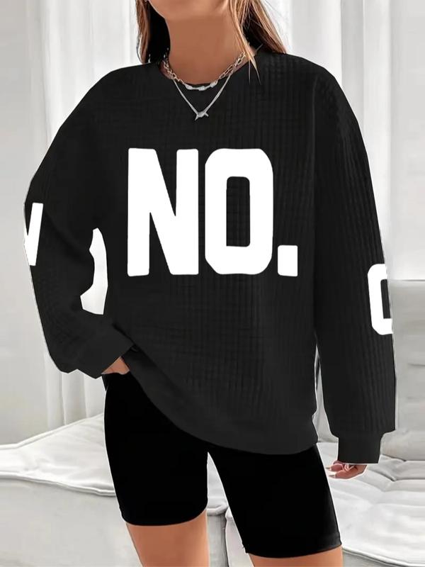  Letter Print Drop Shoulder Pullover, Casual Long Sleeve Crew Neck Sweatshirt for Daily Outdoor Wear, Women Clothing for Fall & Winter