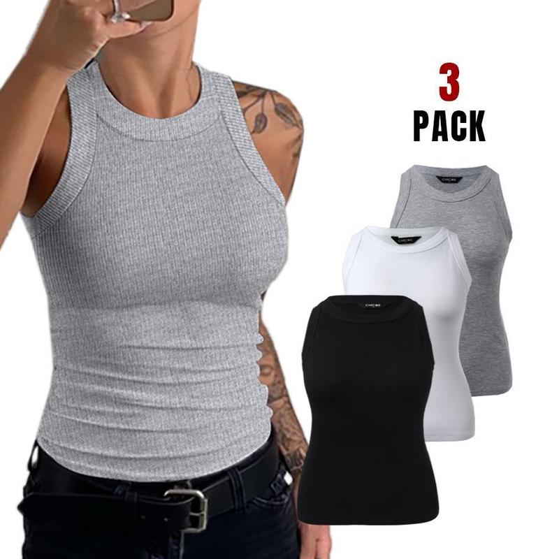 Chicme 3-Piece Round Neck Knit Thick Strap Racerback Tank Tops casual tanktop new  skims