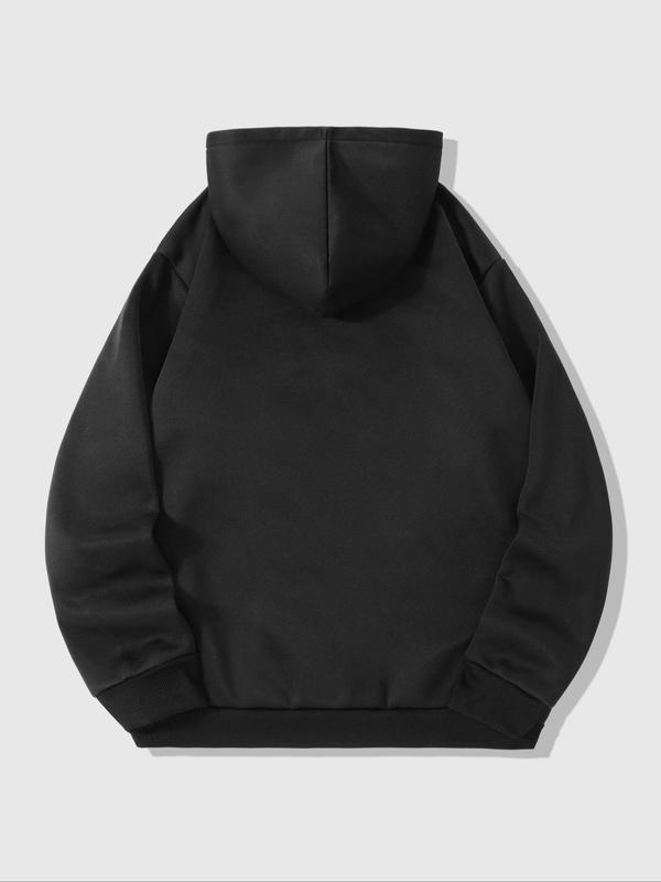 Women's Figure & Letter Print Drop Shoulder Hoodie, Fashion Casual Half Zip Hooded Sweatshirt for Daily Holiday Outdoor Wear, Women Clothing for Fall & Winter