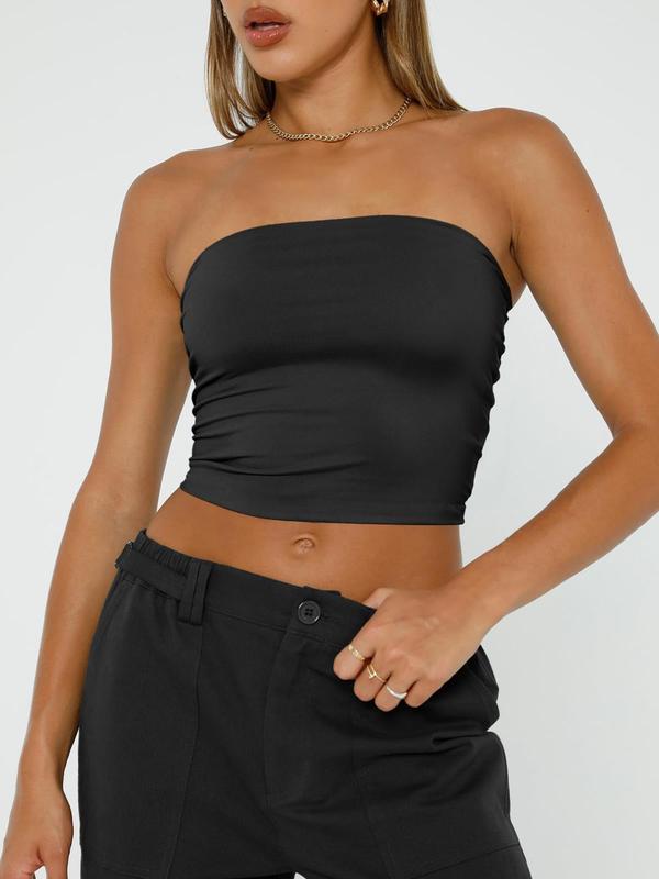 Women's Solid Color Crop Tube Top, Fashion Strapless Cropped Top for Summer, Casual Minimalist Womenswear, Lady's Clothes for Daily Wear, Tank Tops for Women