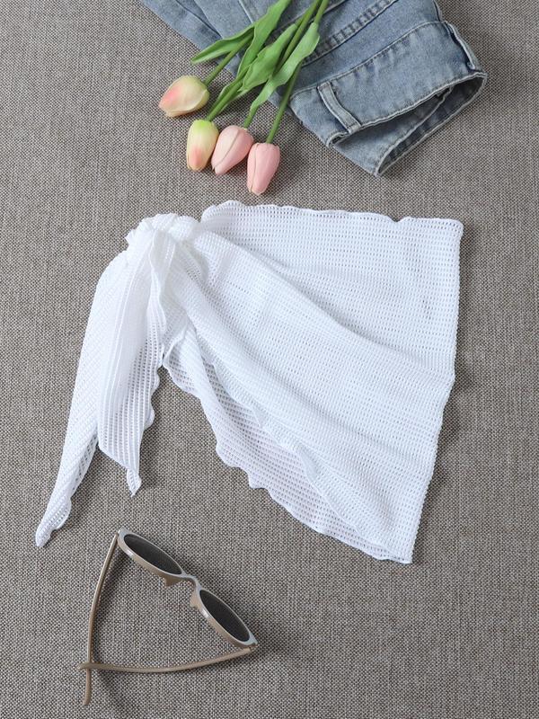 Women's Plain Asymmetrical Hem Lettuce Trim Knot Side Swim Skirt, Casual Solid Color Swimwear Cover Up Bottoms for Women Summer, Fashion Women's Swimwear for Beach Wear, Summer Outfits 2024, Skirts for Women