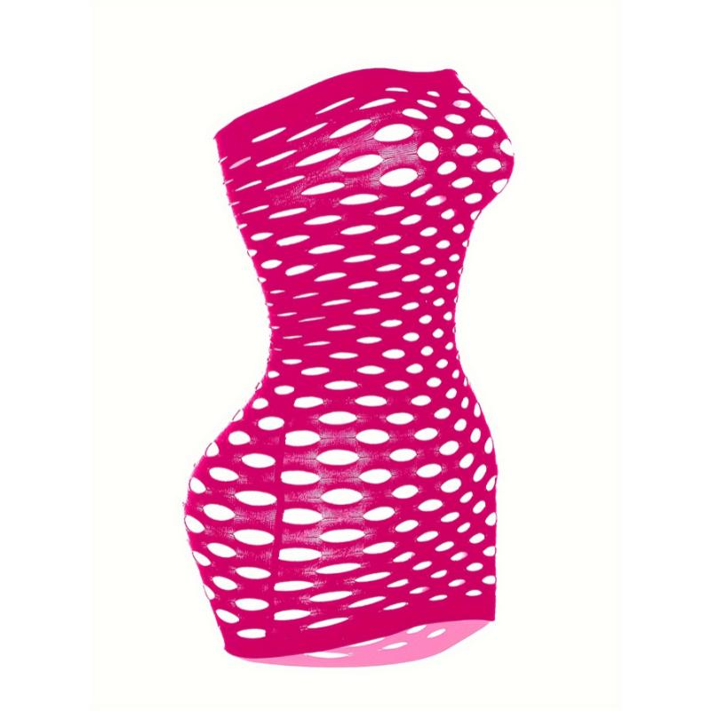 Hot Fishnet Bodycon Babydoll, Ripped Hollow Out Tube Women's Sexy Lingerie & Underwear Bodystocking Stocking Dress