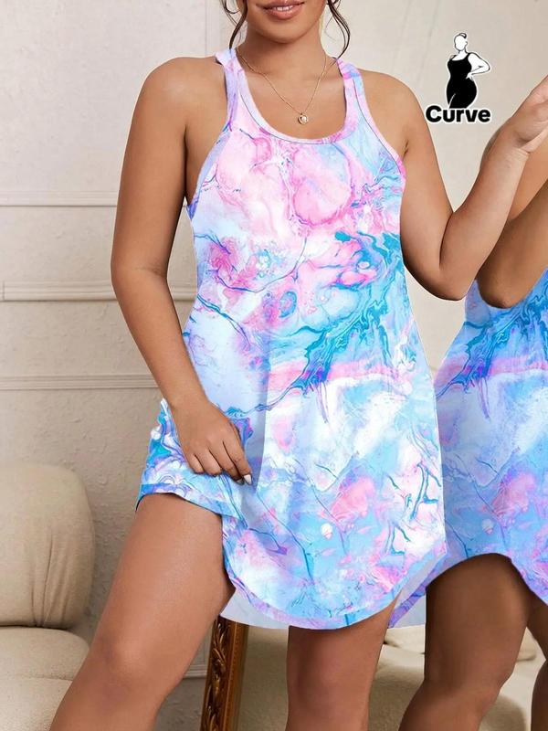 Plus Size Graphic U Neck Tank Nightdress, Casual Fashion Leopard Printed Sleeveless Nightgown, Summer Clothes Women, Women's Sleepwear for Home Wear
