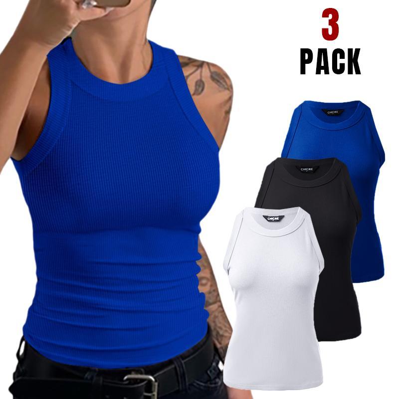 Chicme 3-Piece Round Neck Knit Thick Strap Racerback Tank Tops casual tanktop new  skims
