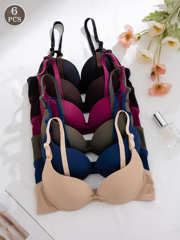 Women's Solid Color Adjustable Strap Push Up Bra, Soft Comfortable Breathable Underwire Bra, Lingerie for All Seasons