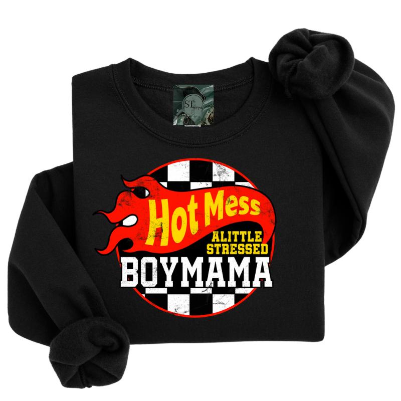 Hot Mess Mama Black Sweatshirt or T-Shirt - Unisex Fit, Soft Fleece Inside, Casual Comfort - Womenswear, Pullover