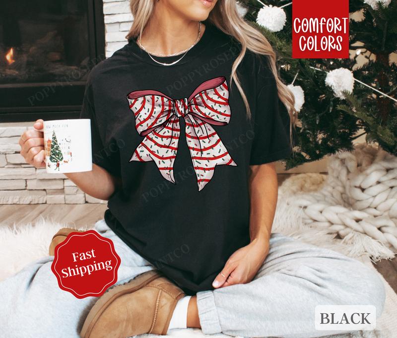 Christmas Cake Bow Shirt Comfort Colors Holiday Tshirt,  Women's Holiday Tee christmas shirt retro christmas
