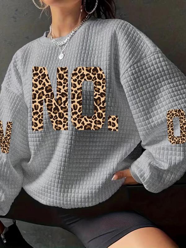  Letter Print Drop Shoulder Pullover, Casual Long Sleeve Crew Neck Sweatshirt for Daily Outdoor Wear, Women Clothing for Fall & Winter