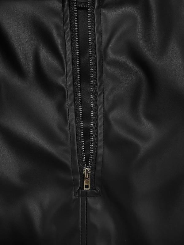  Solid Split Thigh Zipper Back PU Leather Skirt, Elegant Fashion High Waist Long Skirt for Party Club Dating, Women's Clothing for All Seasons