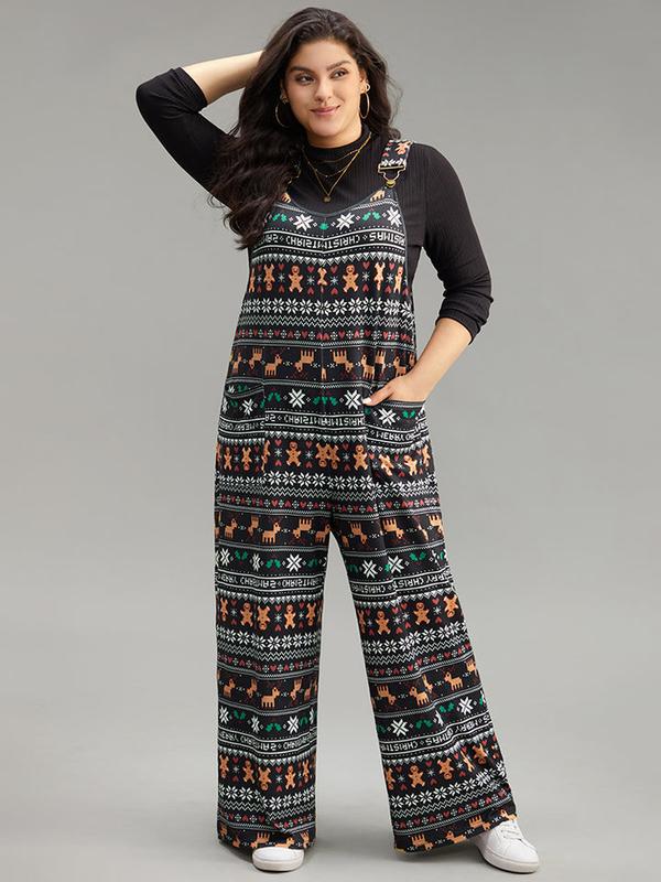 BloomChic Christmas Print Adjustable Straps Jumpsuit