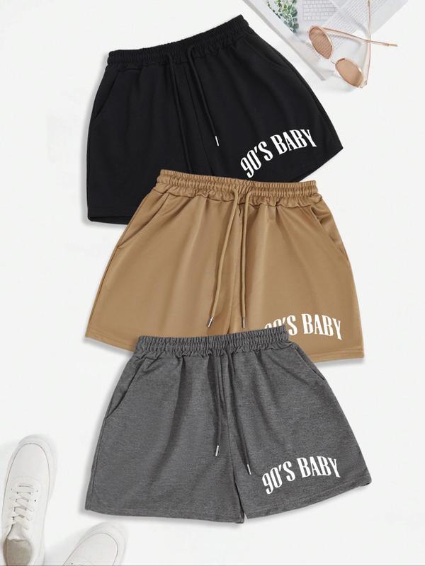 Women's Figure & Letter Print Drawstring Waist Shorts, Casual Pocket Tie Front Shorts for Summer, Fashion Women's Bottoms for Daily Wear
