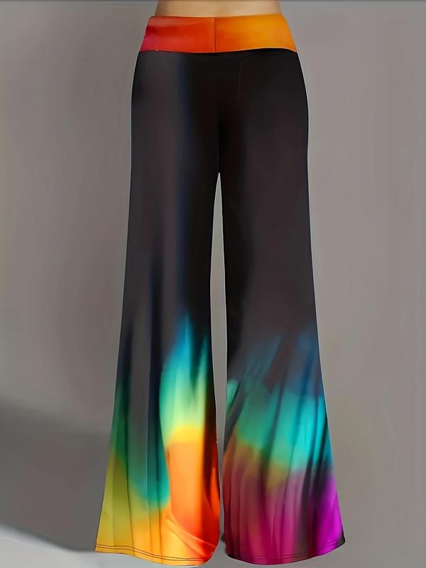  Plus Colorblock High Waist Wide Leg Pants, Casual Comfy Trousers for Daily Wear, Women's Bottoms for Summer