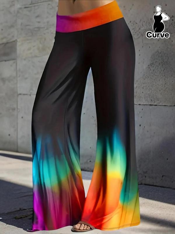  Plus Colorblock High Waist Wide Leg Pants, Casual Comfy Trousers for Daily Wear, Women's Bottoms for Summer