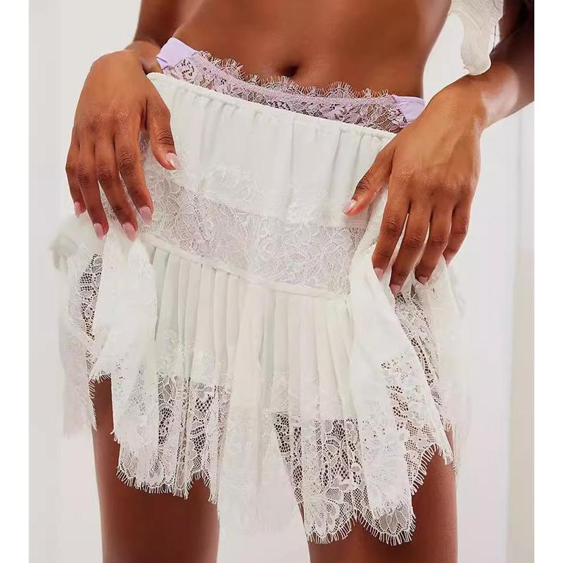 Women Y2K Lace Mini Skirt  Low Rise Pleated Ruffle Half Slip Skirt Low Rise Half Slip Underskirt Ruffle Pleated Layered Flowy Short Skirts （Black   White ）
