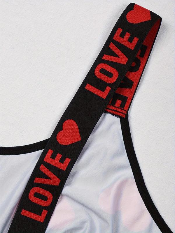  Heart & Letter Print Tape Wireless Bralette, Casual Comfy Breathable Bra for Daily Wear, Women's Lingerie for All Seasons