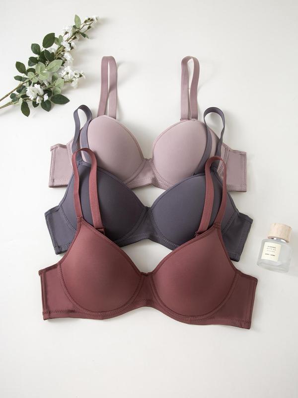 Women's Solid Color Adjustable Strap Underwire Bra, Comfortable Breathable Push Up Bra, Soft Lingerie for All Seasons, Bra Pack, Bras for Women