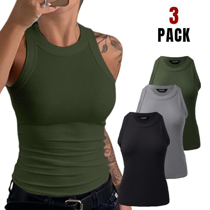 Chicme 3-Piece Round Neck Knit Thick Strap Racerback Tank Tops casual tanktop new  skims