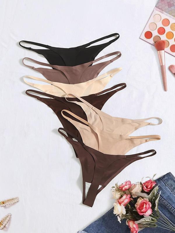 Women's Solid Drop Waist Thong Seamless Panties, Soft Comfy Breathable Seamless Knicker for Daily Wear, Back To School Gifts, Comfort Ladies Underwear for All Seasons, Summer Wear 2024
