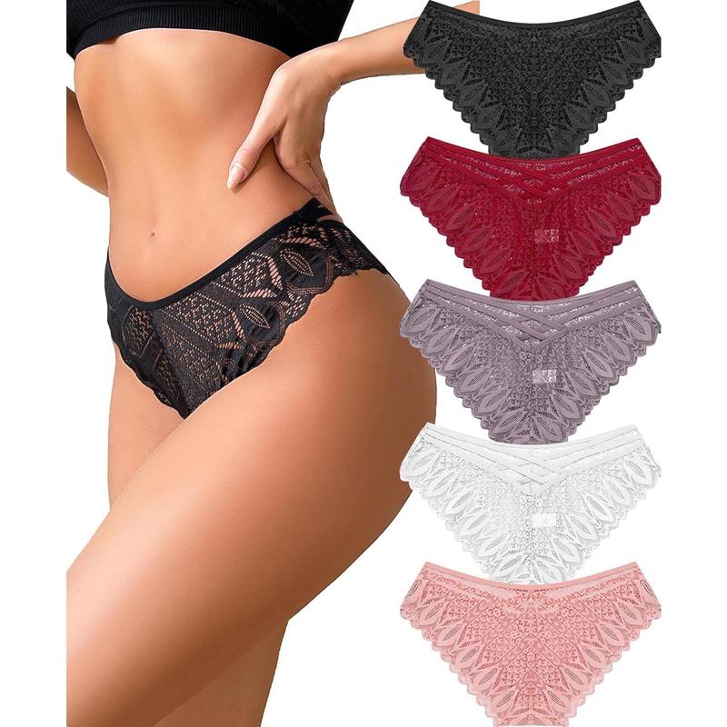 Underwear for Women  Lace Panties Criss Cross Back Bikini Underwear Hipster Panty 5 Pack