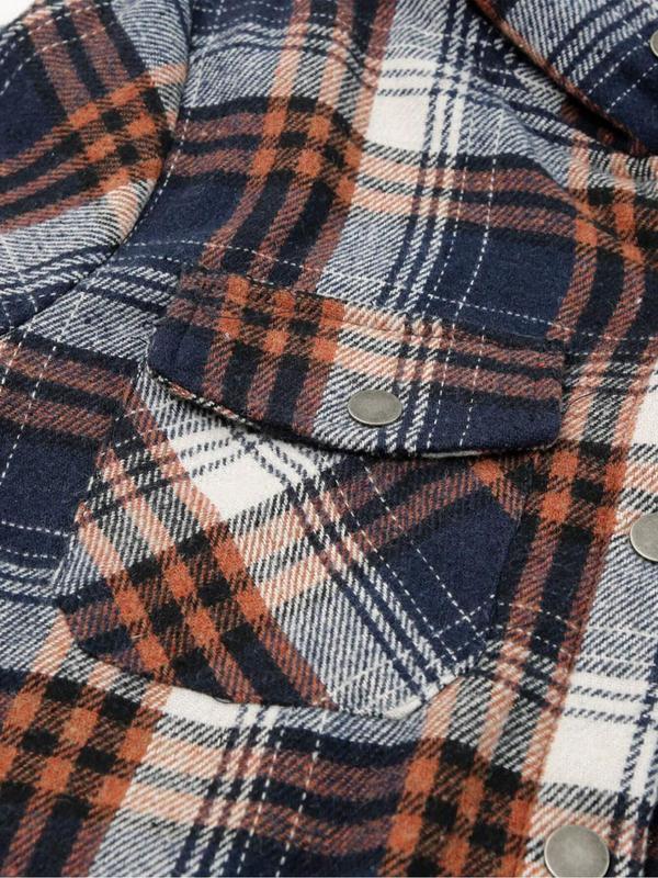 Women's Plaid Print Button Front Hooded Coat, Casual Long Sleeve Pocket Outerwear for Fall & Winter, Women's Clothing for Daily Wear