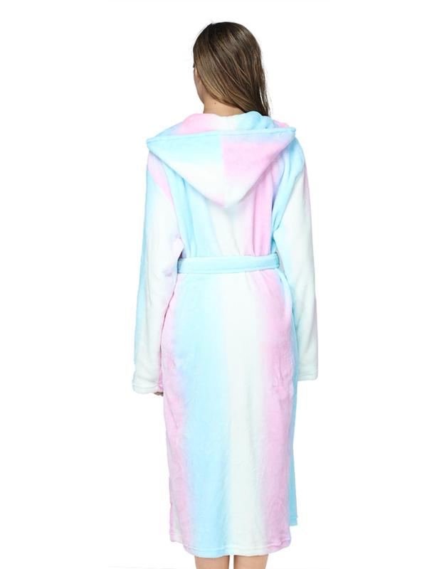 Women's All Over Print Flannel Hooded Robe, Fashion Dual Pocket Drop Shoulder Belted Bathrobe, Women's Sleepwear & Loungewear for Fall & Winter, Fall Wear, Fallfreshness