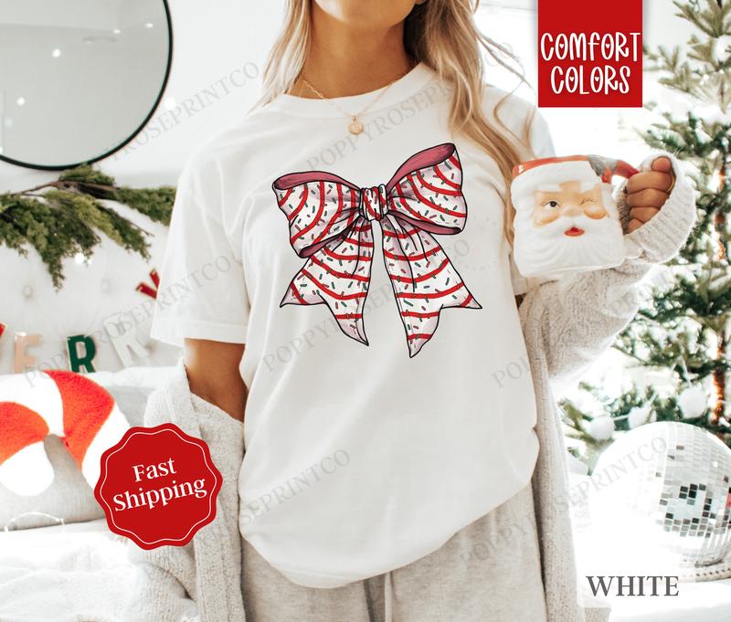 Christmas Cake Bow Shirt Comfort Colors Holiday Tshirt,  Women's Holiday Tee christmas shirt retro christmas
