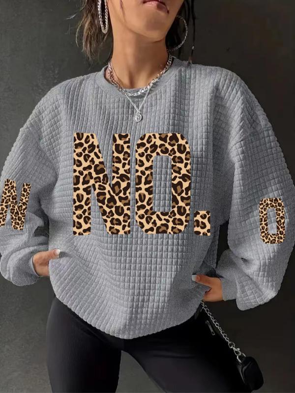  Letter Print Drop Shoulder Pullover, Casual Long Sleeve Crew Neck Sweatshirt for Daily Outdoor Wear, Women Clothing for Fall & Winter