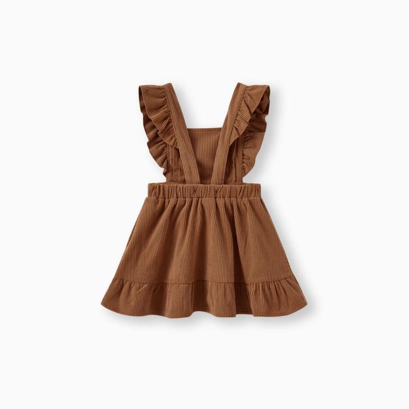 PatPat Family Matching Brown Corduroy Color block Sweatshirt or Adjustable Pinafore Dress