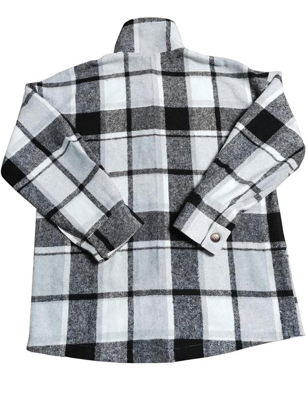 Women's Plaid Print Button Front Drop Shoulder Coat, Casual Fashion Jackets, Chic Comfort Longsleeves Collared Button Up Outerwear for Fall, Lady Clothing for Daily Wear, Womenswear, Downtown Girl Clothes
