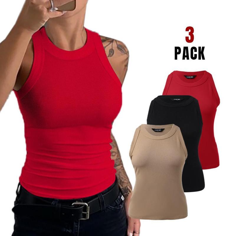 Chicme 3-Piece Round Neck Knit Thick Strap Racerback Tank Tops casual tanktop new  skims