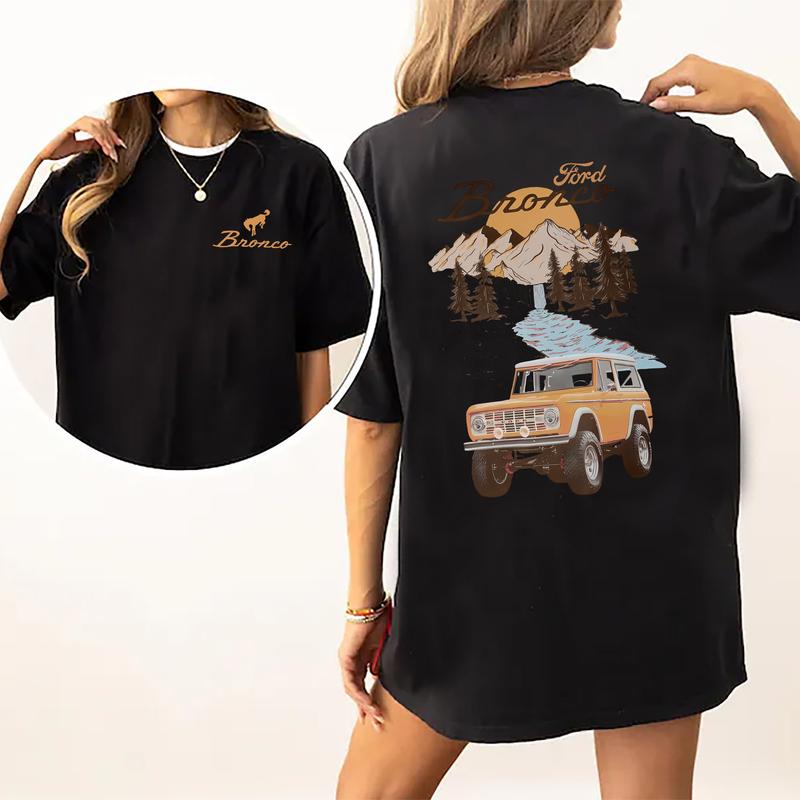 Vintage Ford Bronco T-Shirt, The Car National Park Graphic 2-Sided Shirt, Comfy Clothing, Cotton Fabric Tshirt, Printed Women's Top, Casual Womenswear