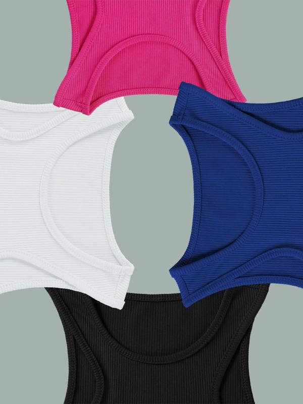 Women's Solid Round Neck Tank Top, Casual Basic Sleeveless Cropped Top for Summer, Ladies Clothes for Daily Wear
