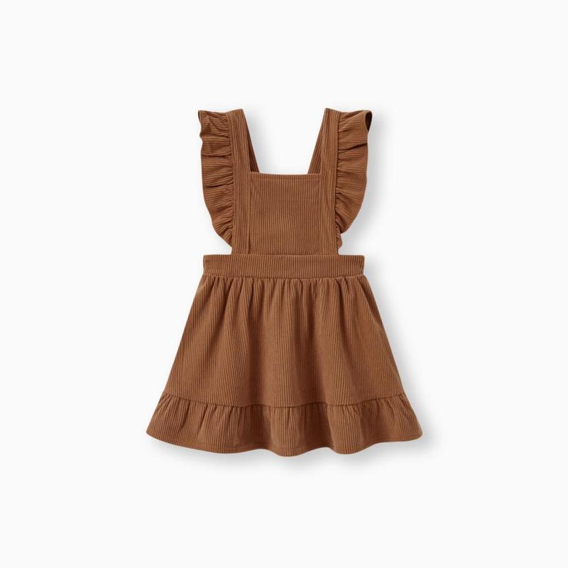 PatPat Family Matching Brown Corduroy Color block Sweatshirt or Adjustable Pinafore Dress