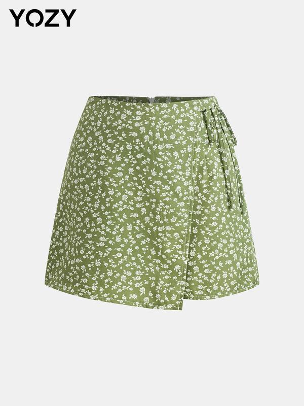 YOZY [4 colors, size 0 2-14] Boho Ditsy Floral Print Wrap Shorts  Tie side High Waist Shorts, 2024 Women's Summer Outfits for Beach, Holiday, Vacation, [XS-XXL]