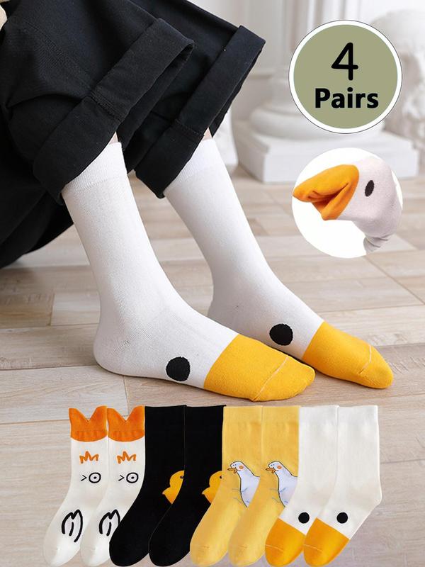 Women's Cartoon Animal Print Crew Socks, Cute Comfy Breathable Mid-calf Socks for Daily Wear, Multipack Knit Socks for All Seasons