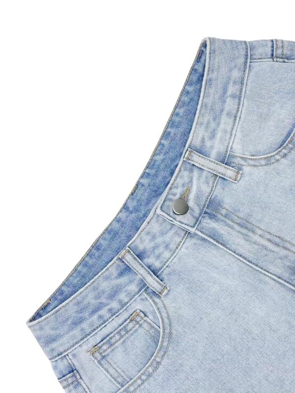 Women's Bow Embroidered  Straight Leg Jeans, Casual Pocket Button Fly Denim Trousers for Daily Wear, Ladies Bottoms for All Seasons