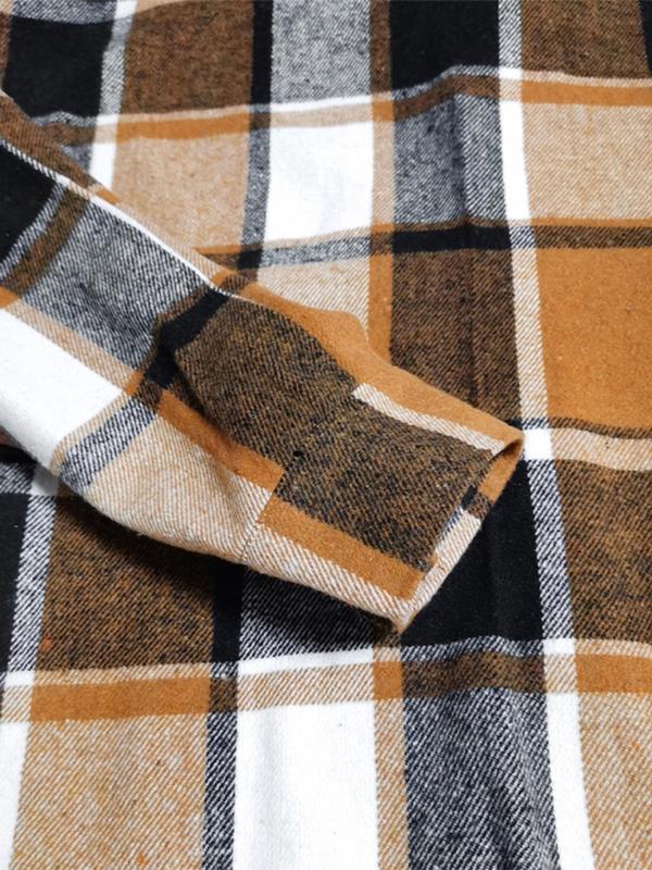 Women's Plaid Print Button Front Drop Shoulder Coat, Casual Fashion Jackets, Chic Comfort Longsleeves Collared Button Up Outerwear for Fall, Lady Clothing for Daily Wear, Womenswear, Downtown Girl Clothes