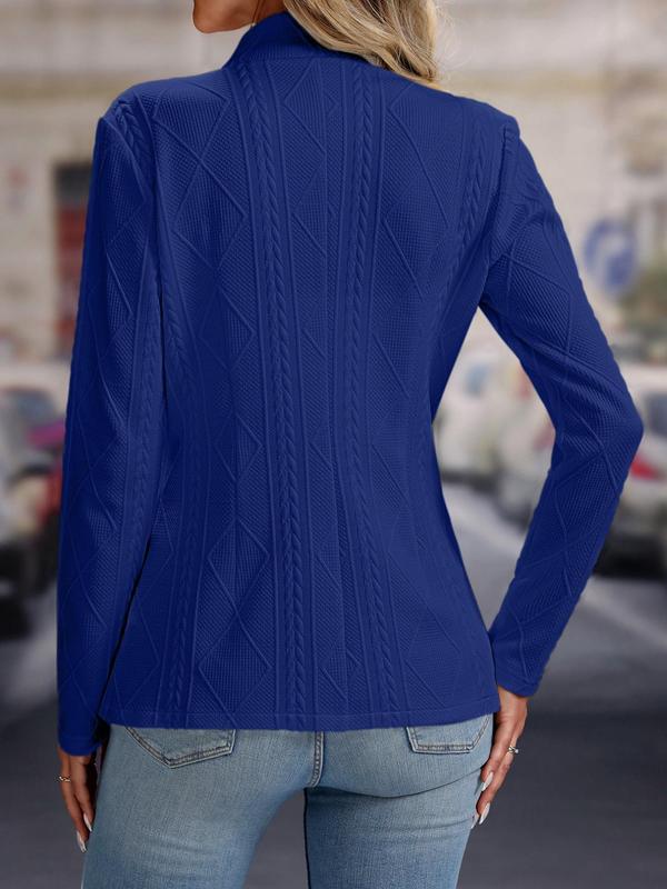 Women's Solid Textured Long Sleeve Blazer, Fall Outfits, Casual Open Front Outerwear for Fall, Jackets for Women, Lady Basic Comfort Clothes for Work Office Business