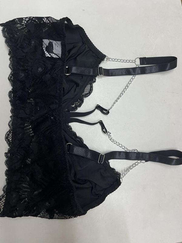 Women's Chain Linked Floral Lace Sexy Costume, Soft Comfortable Plus Size Adjustable Spaghetti Strap Bra , Fashion Underwear for All Seasons