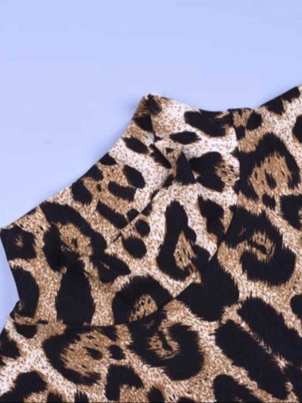 Women's Leopard Print Mock Neck Bodysuit, Fashion Casual Long Sleeve Bodysuit for Daily Outdoor Wear, Women Clothing for Fall & Winter