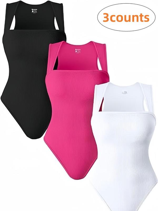 Women's Solid Square Neck Shapewear Bodysuit, High Stretch Seamless Bodysuit, Tummy Control Butt Lifter, Ladies Shapewear for All Seasons