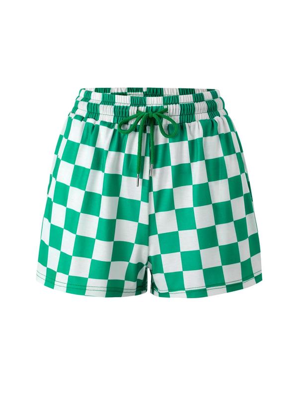 Women's Checkerboard Print Drawstring Waist Shorts, Lady Casual Comfort Pocket Shorts for Summer, Shorts for Women, Back To School Comfy Shorts, Women's Bottoms for Daily Wear, Womenswear