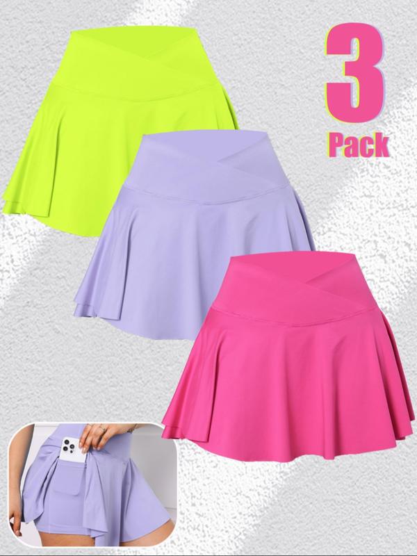 Women's Solid Color 2 in 1 Wrap Skort, Casual Fashion Pocket Design High Waist Culottes for Daily Wear, Ladies Summer Bottoms