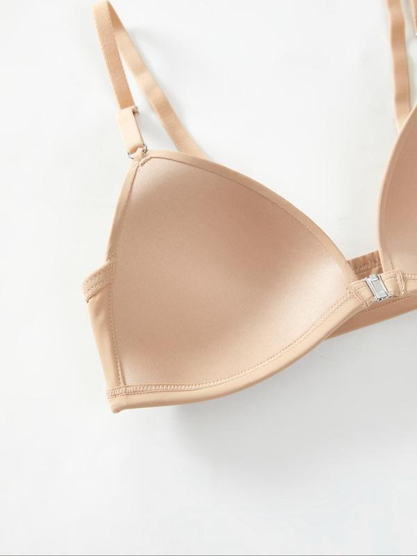 Women's Solid Buckle Front Adjustable Strap Push Up Bra, Soft Comfortable Breathable Lingerie Top for Daily Wear, Underwear for All Seasons
