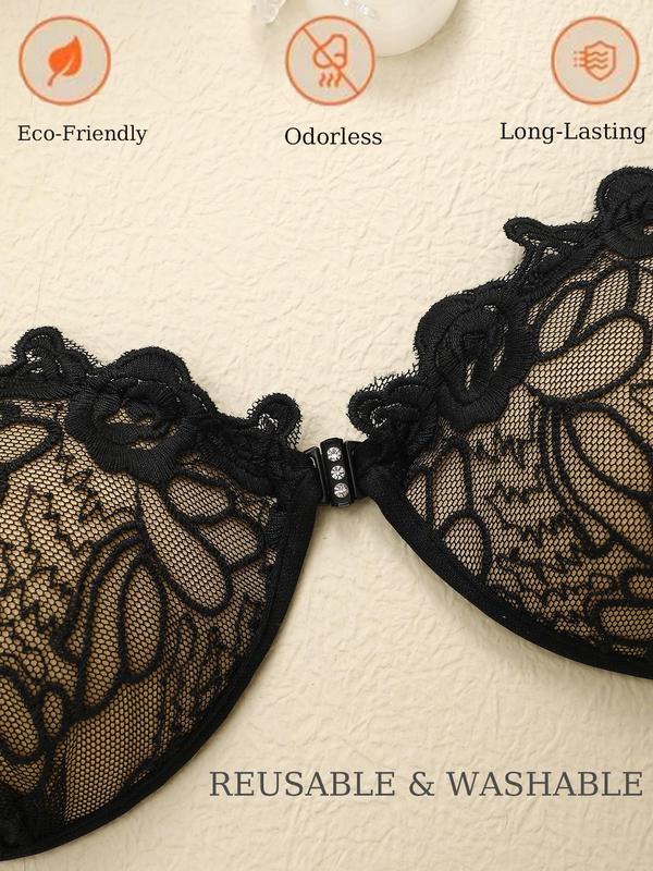 Women's 1 Pair Ruffle Trim Contrast Lace Silicone Nipple Cover Without Bra Straps, Comfortable Push up Self Adhesive Nipple Cover for Daily Wear, Women's Underwear for All Seasons